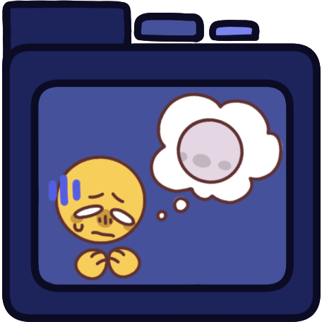 A blue file folder with a distressed looking person on it. The person has a though bubble next to them, in the thought bubble is another person.